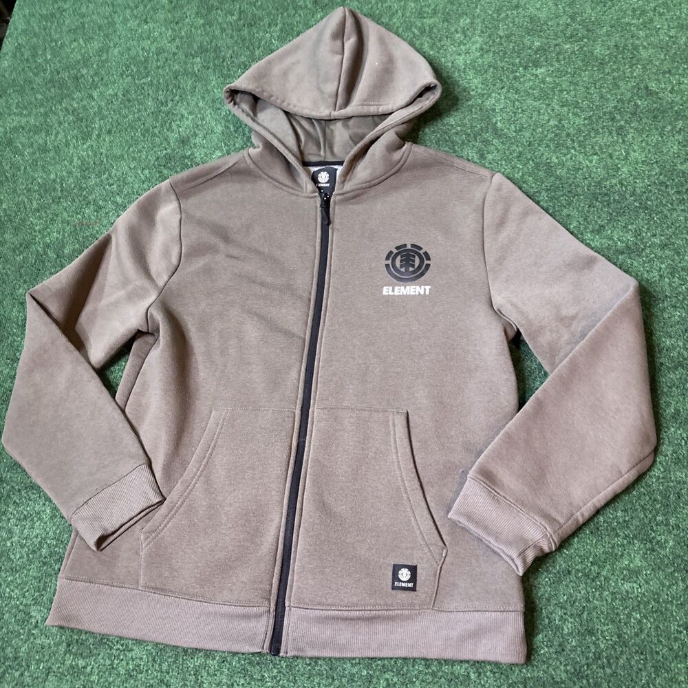 VTG Y2K Element Skateboard Zip Up Hoodie Brown Sz Medium Skate Logo Spellout